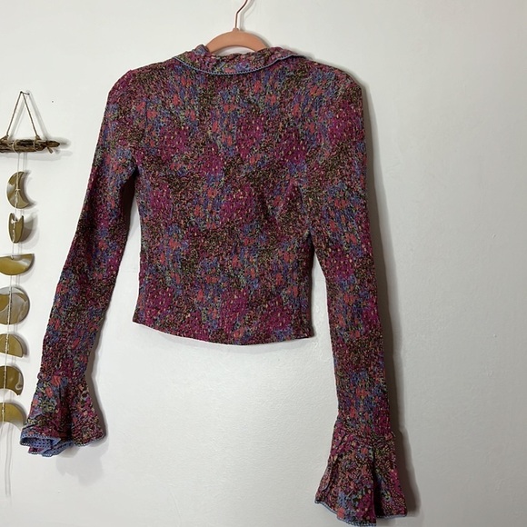 Free People Amelia Printed Blouse pink/rose size Medium - Picture 6 of 6